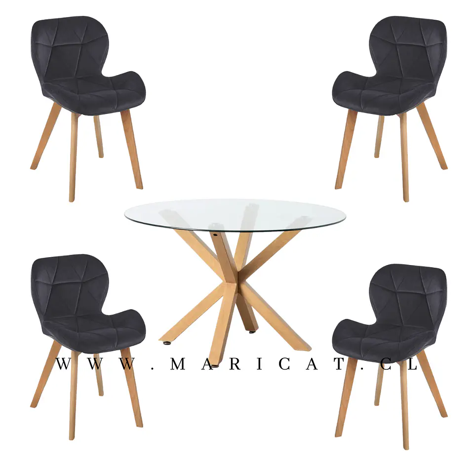 Mesa redonda cross Madrid + 4 sillas mariposa acolchada velvet- comedor  2