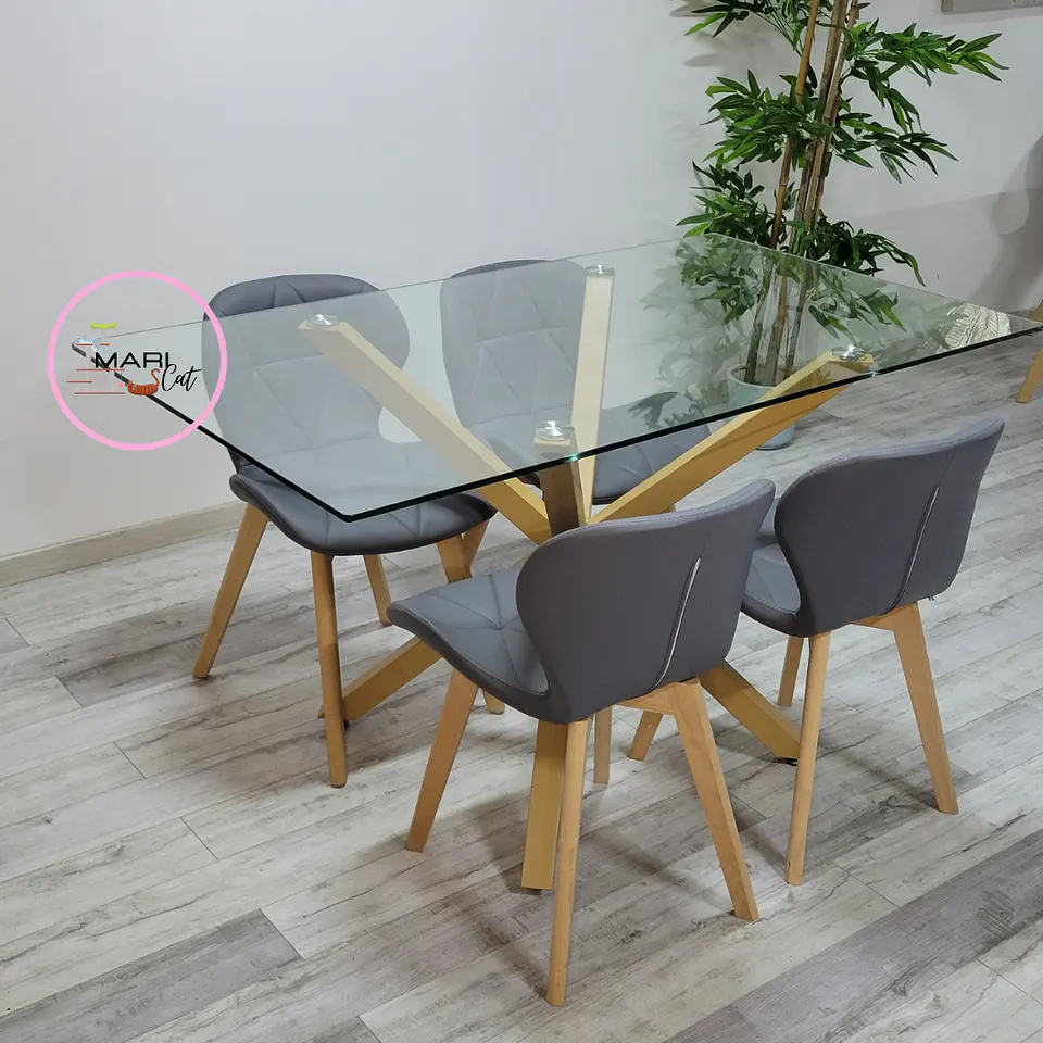 Mesa rectangular Warwick vidrio + 4 Sillas Mariposa ecocuero Tulip- comedor 3