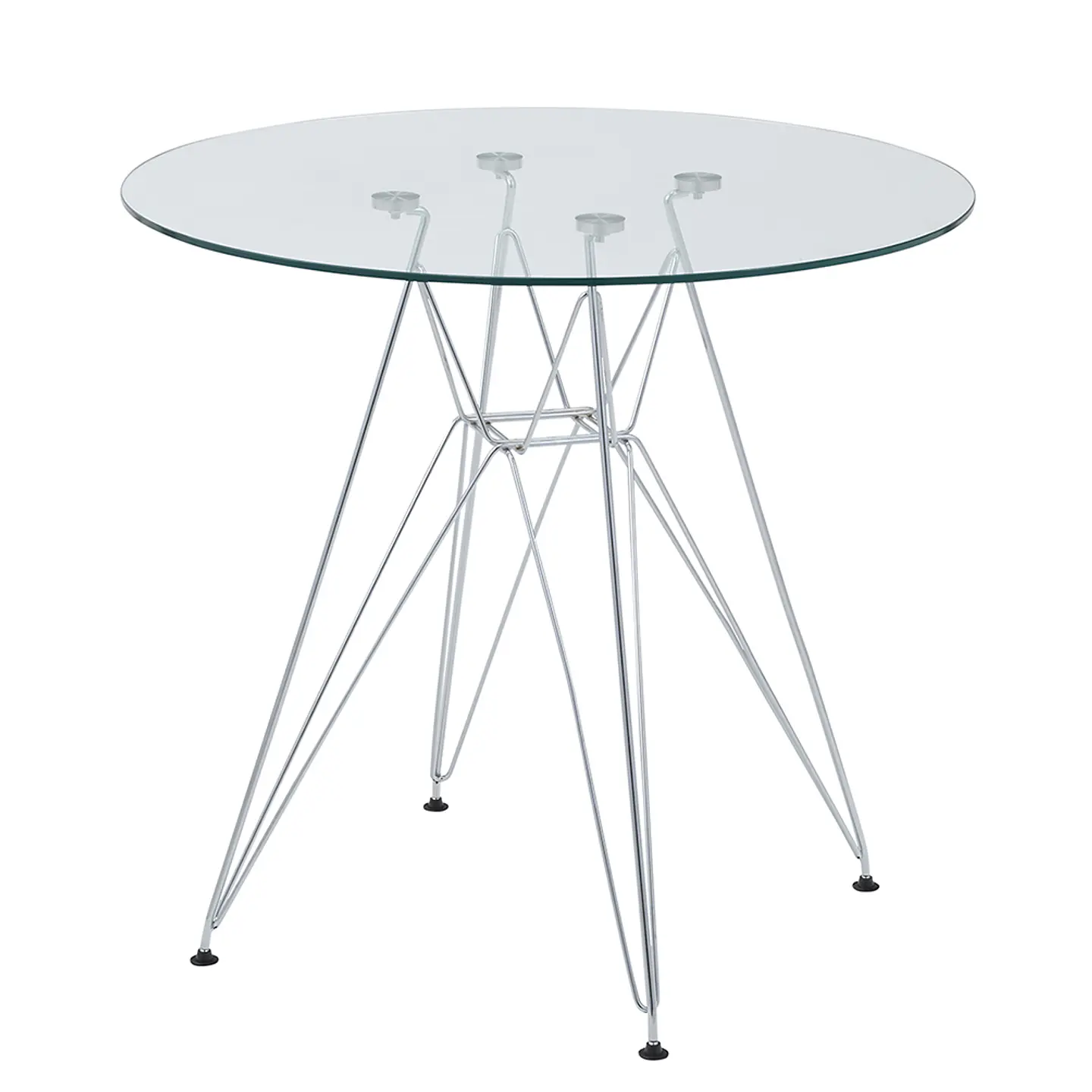 Mesa Eames Eiffel Metálica con Cubierta de Vidrio y Patas Plateadas 2