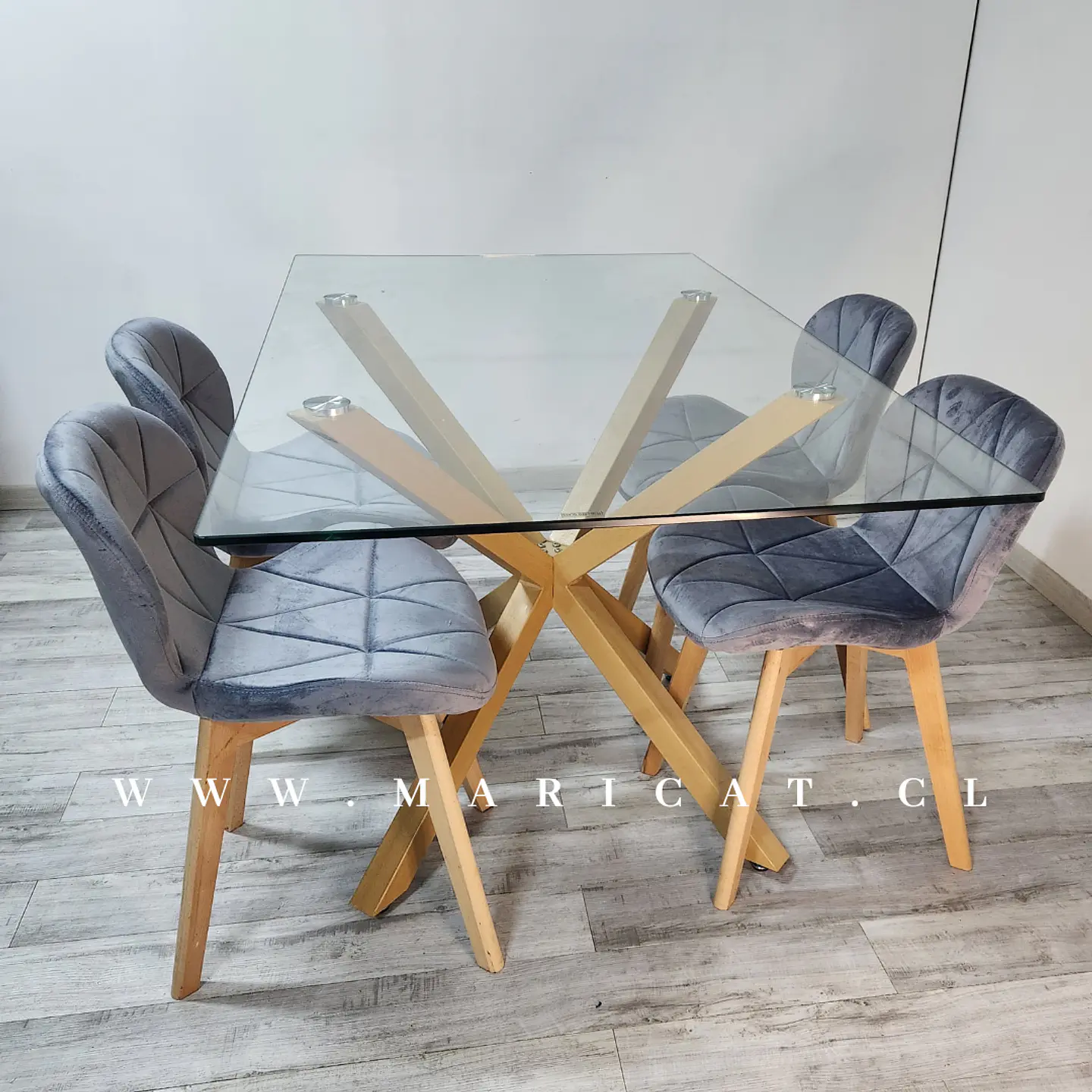 Mesa Rectangular cross chile virdrio + 4 Silla Mariposa velvet aacolchada- Comedor 140cm 1