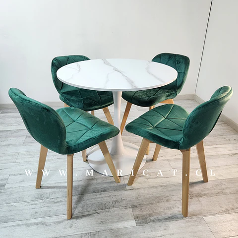 Comedor Redondo Mármol 4 Sillas Tulip – Mesa 80cm