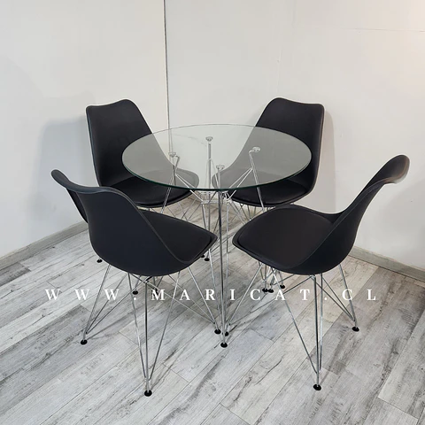 Comedor Redondo Vidrio 4 Sillas Tulip – Mesa 80cm