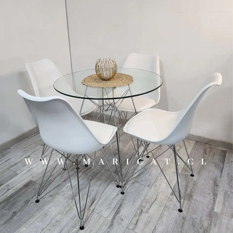 Comedor Redondo Vidrio 4 Sillas Tulip – Mesa 80cm 4