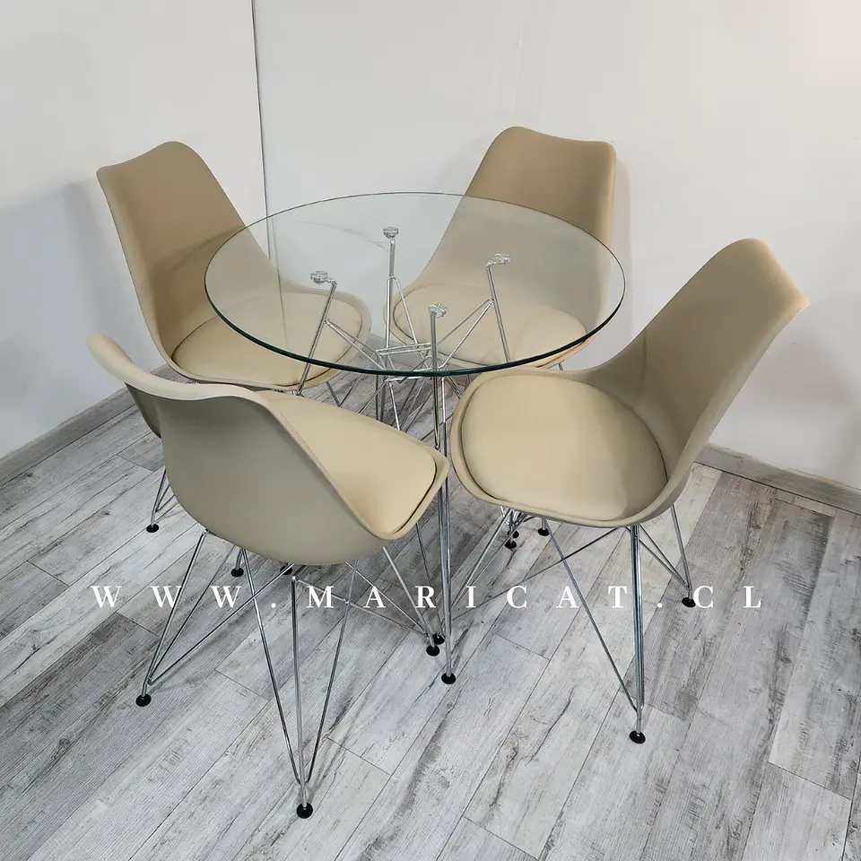 Comedor Redondo Vidrio 4 Sillas Tulip – Mesa 80cm 6
