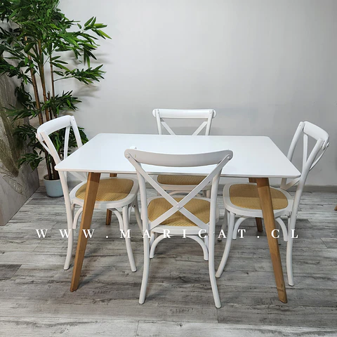 Mesa Rectangular Tulip + Silla Madera Crossback madera y ratan comedor restaurant 