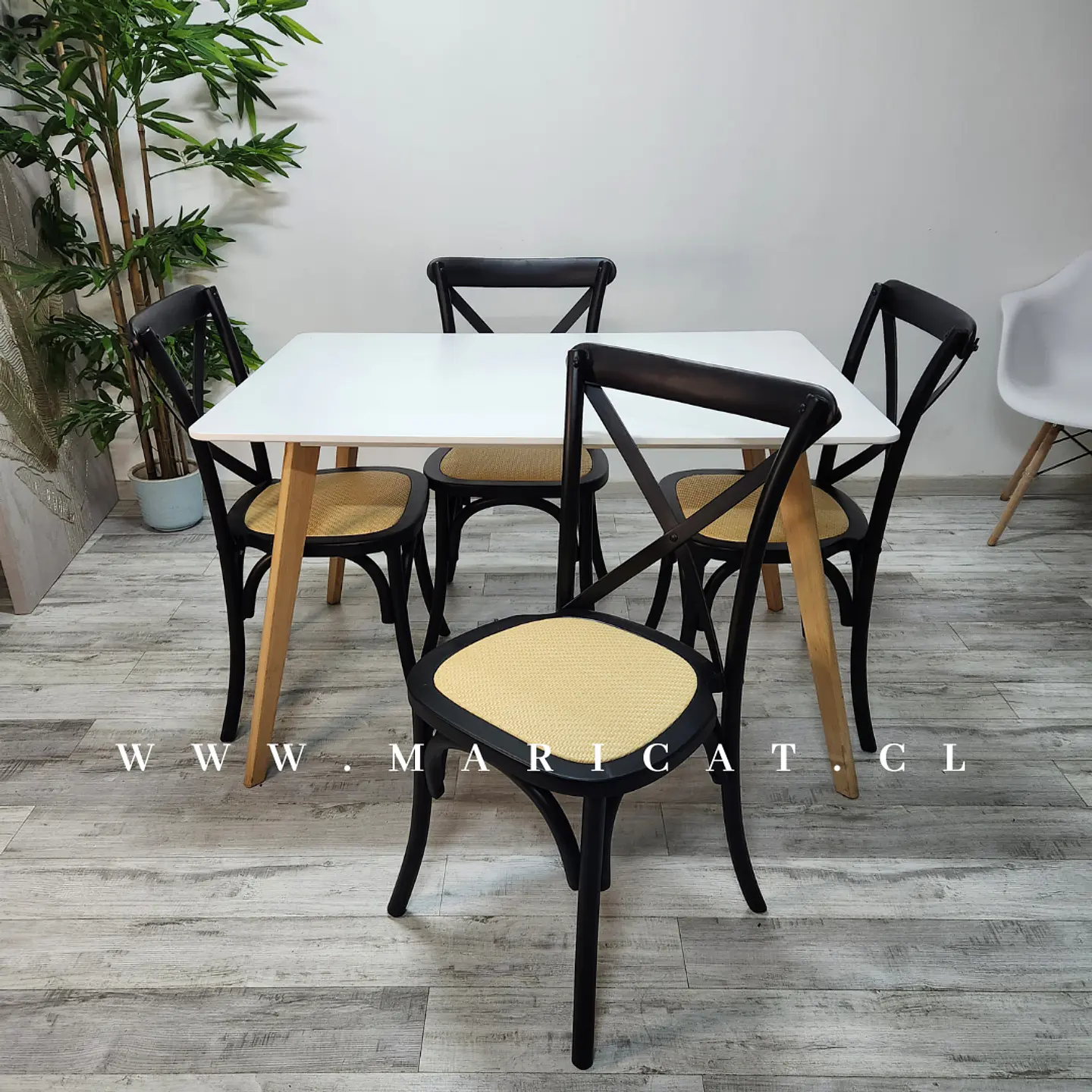 Mesa Rectangular Tulip + Silla Madera Crossback madera y ratan comedor restaurant  4