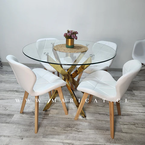 Comedor Redondo Vidrio 4 Sillas Tulip – Mesa 100cm
