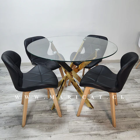 Comedor Redondo Vidrio 4 Sillas Tulip – Mesa 100cm
