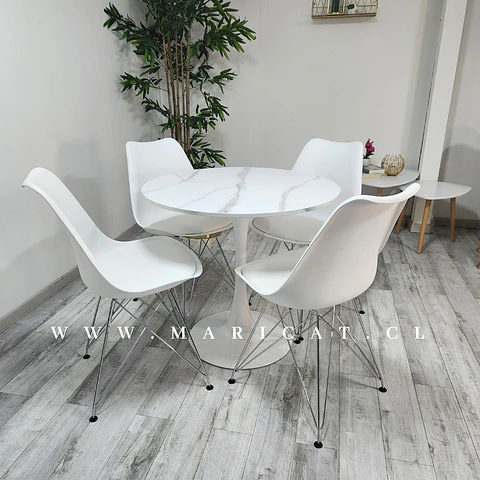 Comedor Redondo Mármol 4 Sillas Tulip – Mesa 80cm