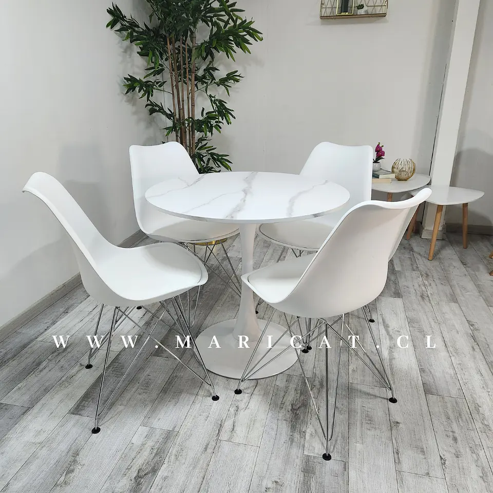 Comedor Redondo Mármol 4 Sillas Tulip – Mesa 80cm 1
