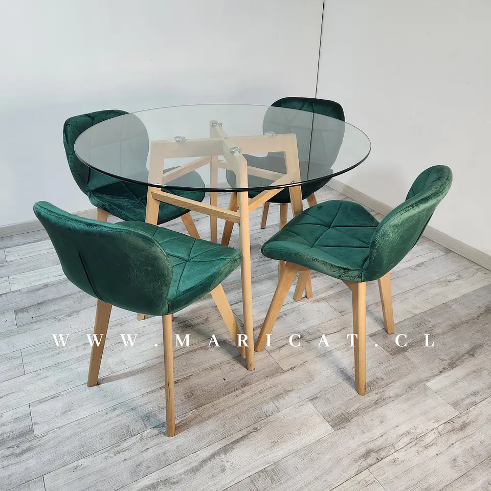 Mesa Nordic Vidrio + Silla Mariposa Felpa 3