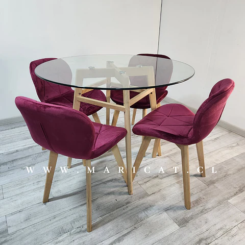 Mesa Nordic Vidrio + Silla Mariposa Felpa