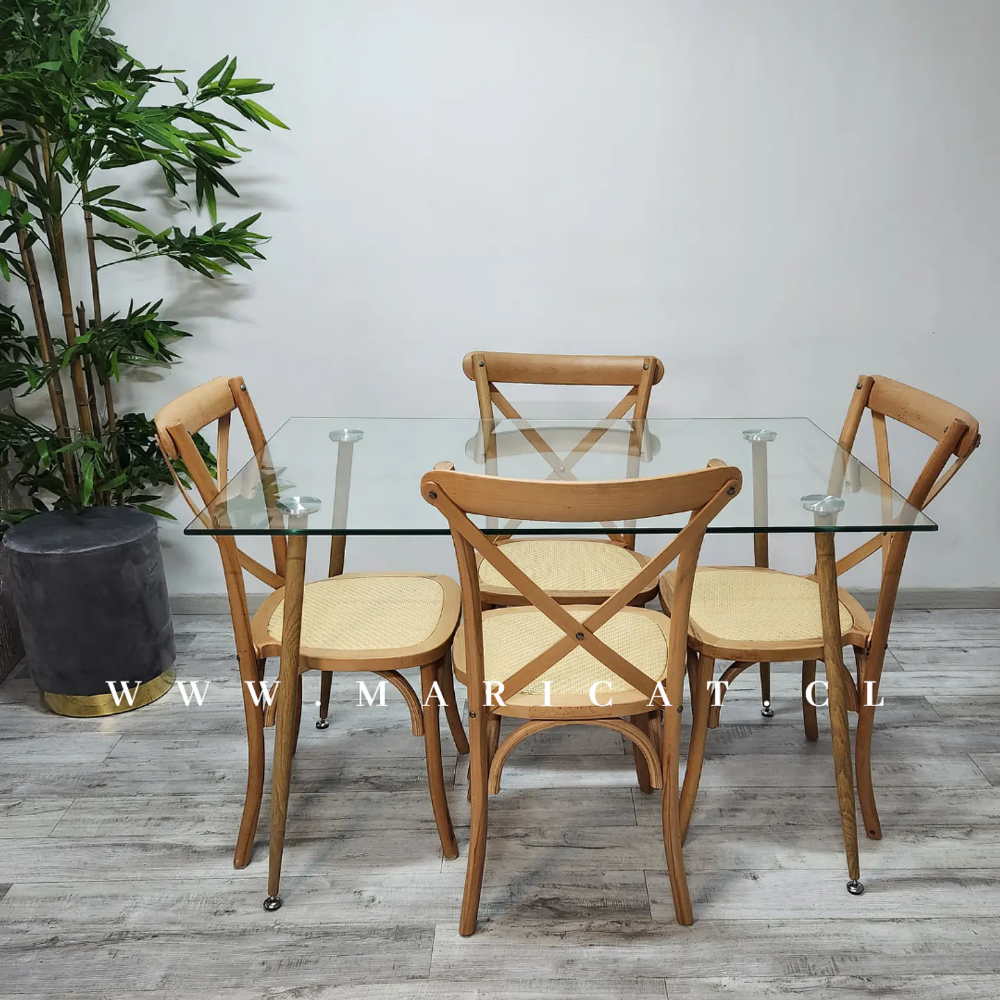Comedor Rectangular Vidrio 4 Sillas Crossback – Mesa 120cm 3