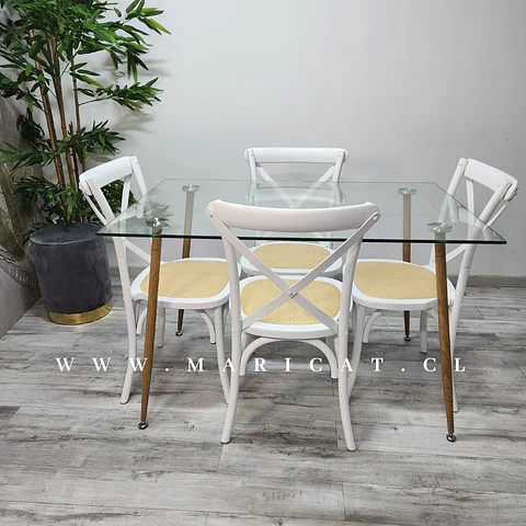 Comedor Rectangular Vidrio 4 Sillas Crossback – Mesa 100cm