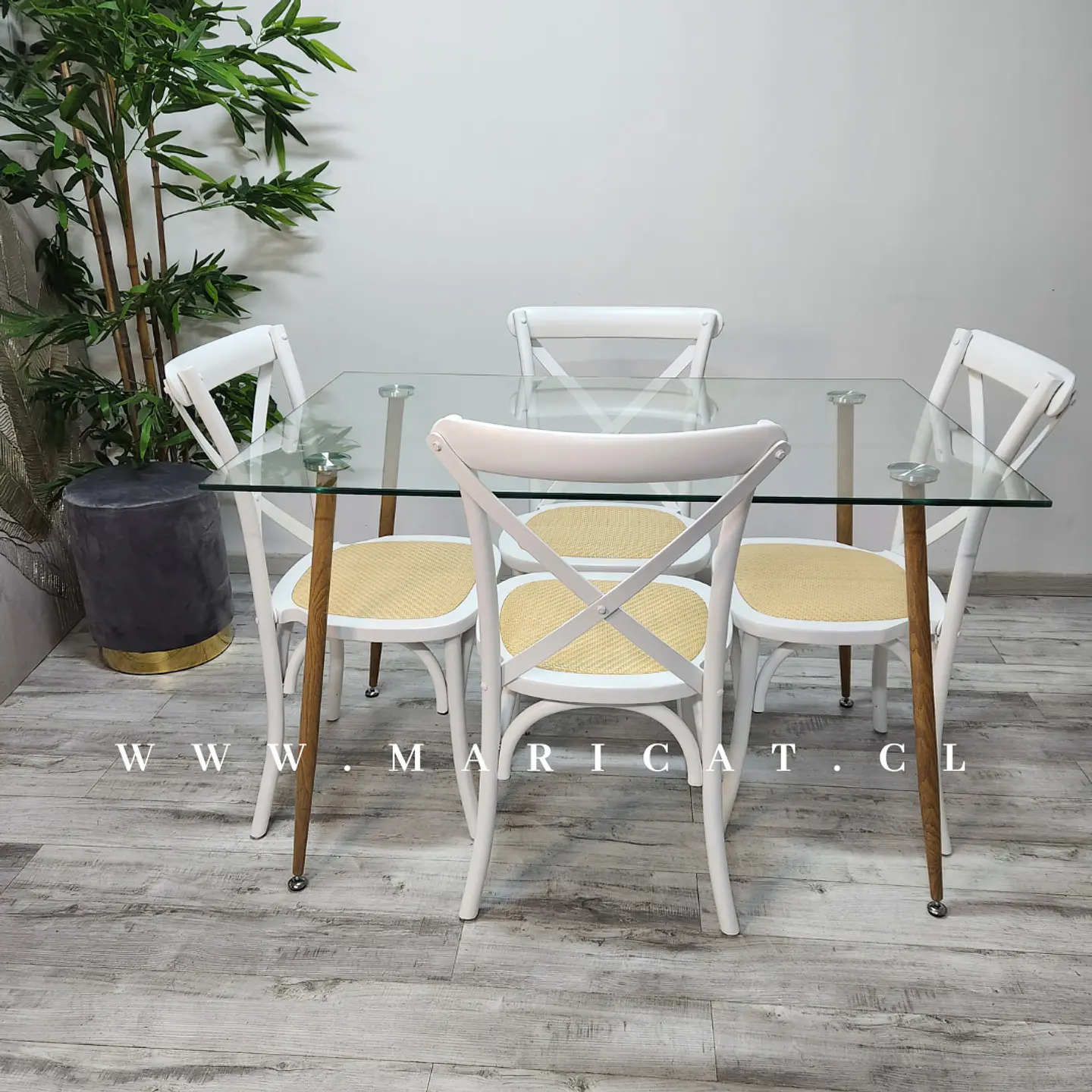 Comedor Rectangular Vidrio 4 Sillas Crossback – Mesa 120cm 1