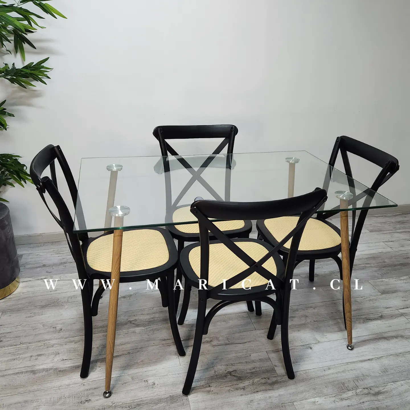 Comedor Rectangular Vidrio 4 Sillas Crossback – Mesa 120cm 2