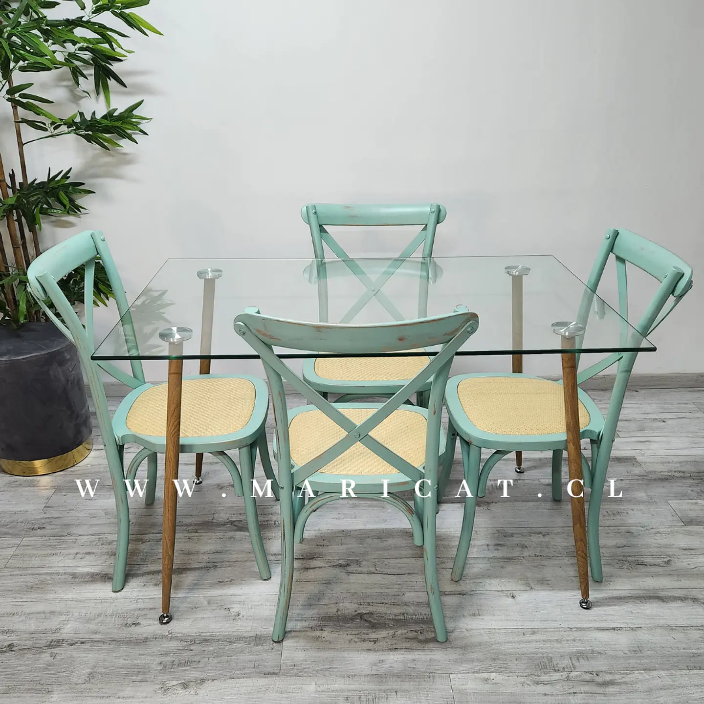 Comedor Rectangular Vidrio 4 Sillas Crossback – Mesa 120cm 4