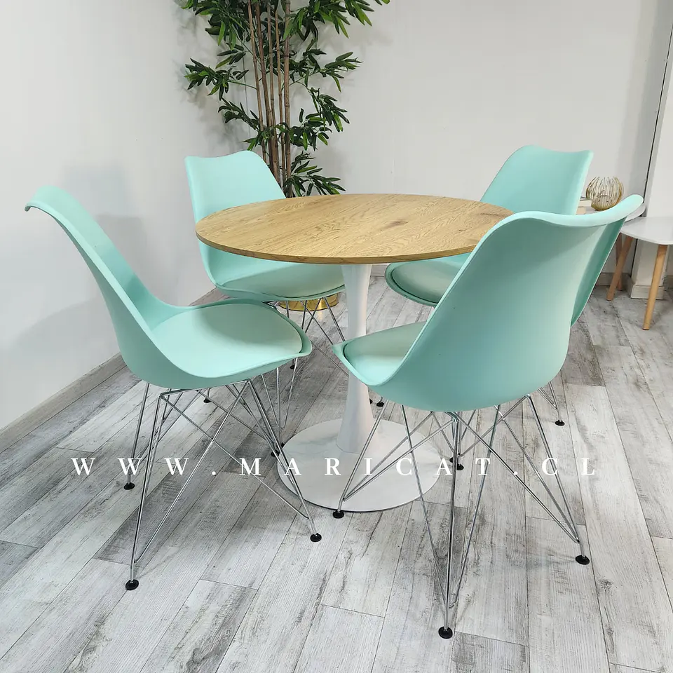 Comedor Redondo Mesa Tulip Wood Melamina + 4 Sillas Tulip Eiffel 1