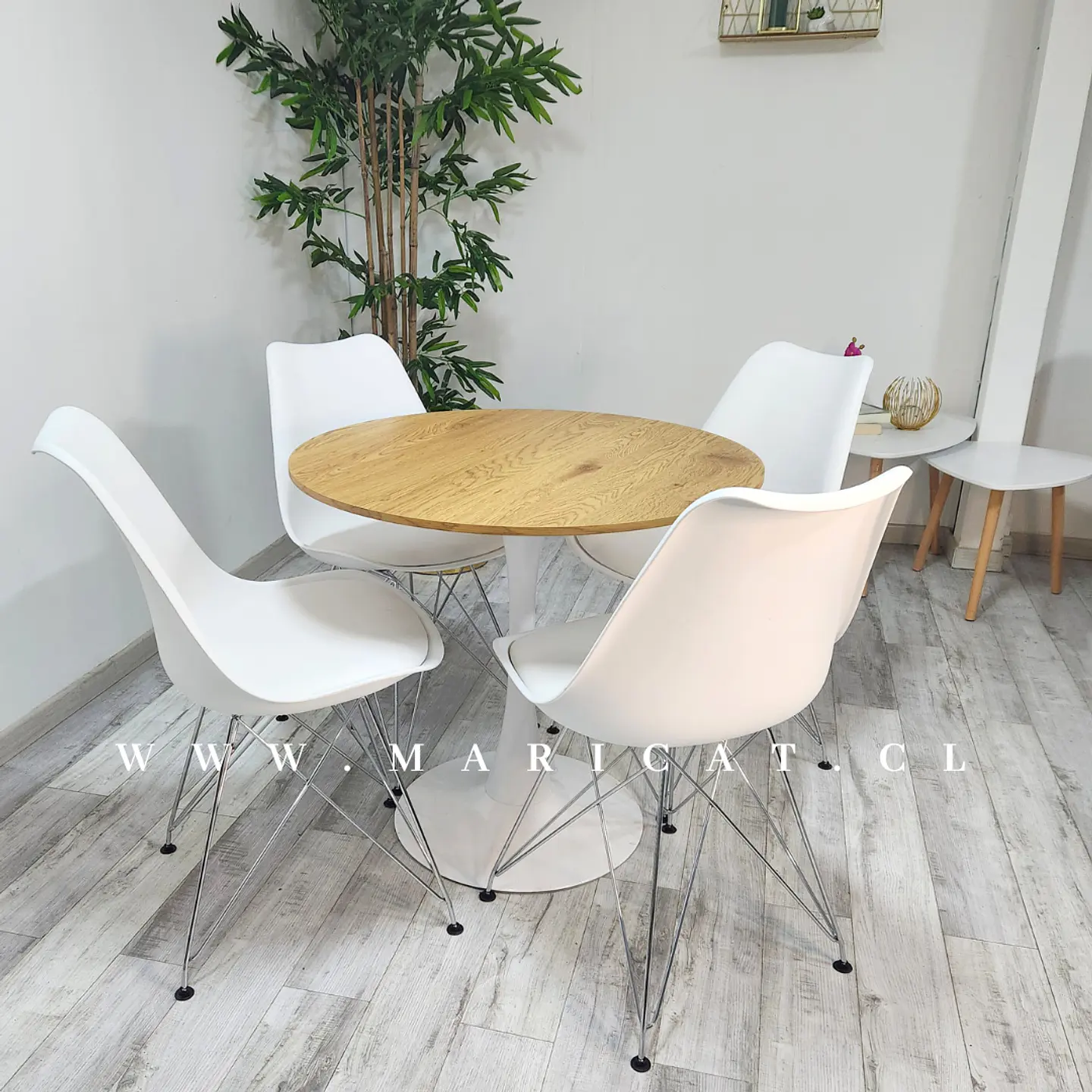 Comedor Redondo Mesa Tulip Wood Melamina + 4 Sillas Tulip Eiffel 2