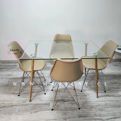 Comedor Redondo Vidrio 4 Sillas Tulip – Mesa 100cm