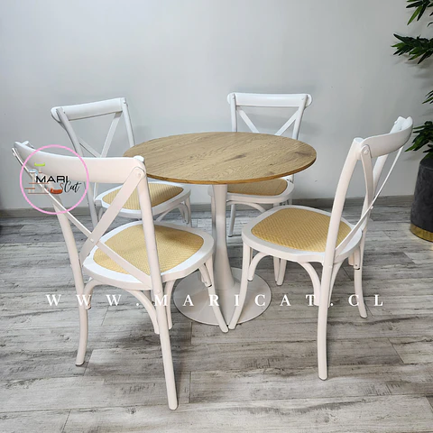 Comedor Redondo Melamina 4 Sillas Crossback – Mesa 80cm
