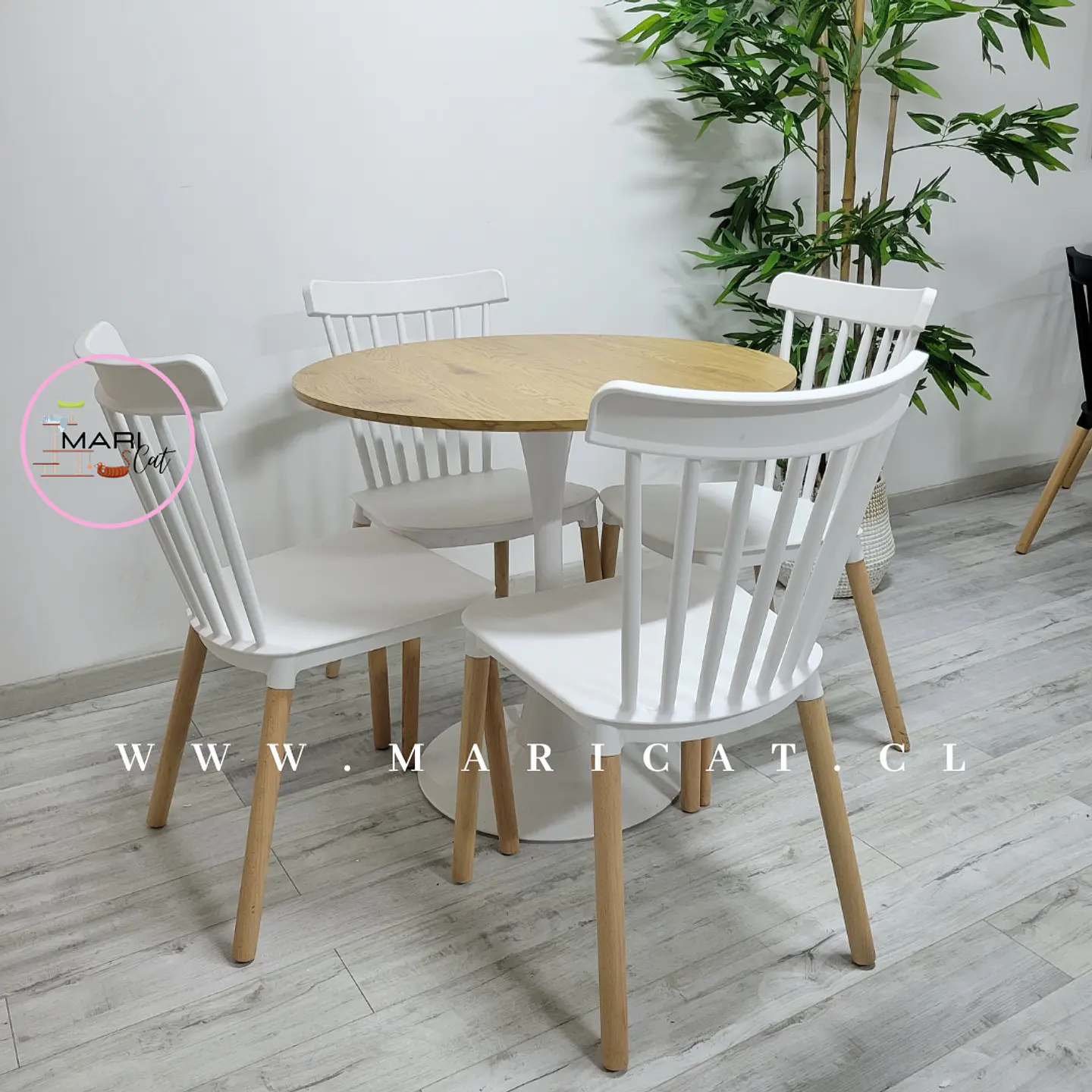 Comedor Redondo Mesa Tulip Wood Melamina + 4 Sillas Windsor 2