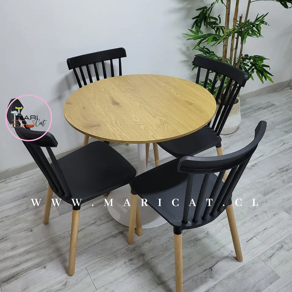 Comedor Redondo Mesa Tulip Wood Melamina + 4 Sillas Windsor 4