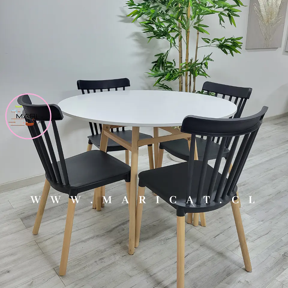 Comedor Redondo Mesa Nordic MDF + 4 Sillas Windsor 3