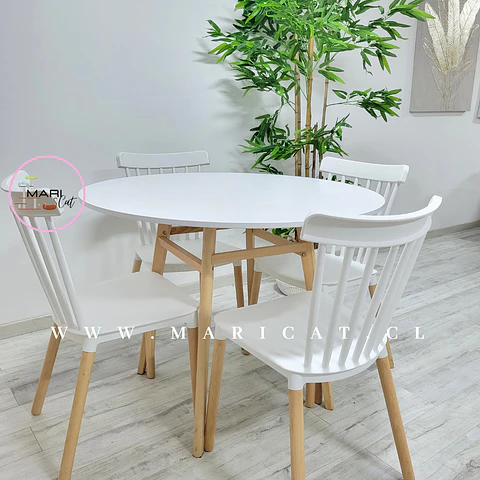 Comedor Redondo MDF 4 Sillas Nordic – Mesa 80cm