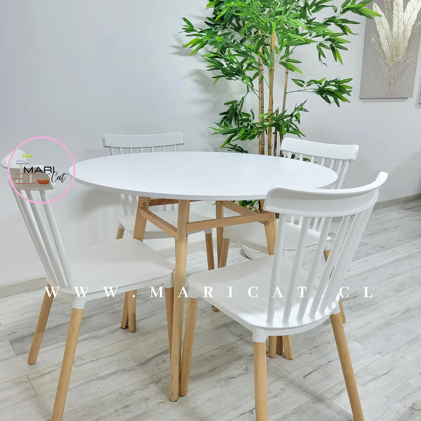 Comedor Redondo Mesa Nordic MDF + 4 Sillas Windsor 1