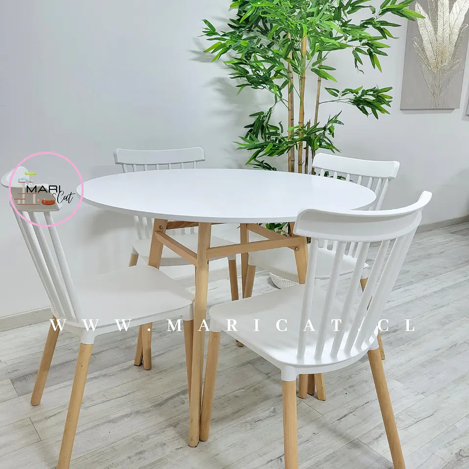 Comedor Redondo Mesa Nordic MDF + 4 Sillas Windsor 1