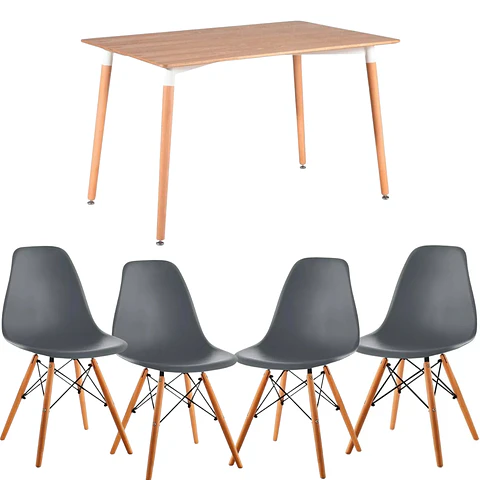 Comedor Rectangular Melamina 4 Sillas Eames – Mesa 130x80cm