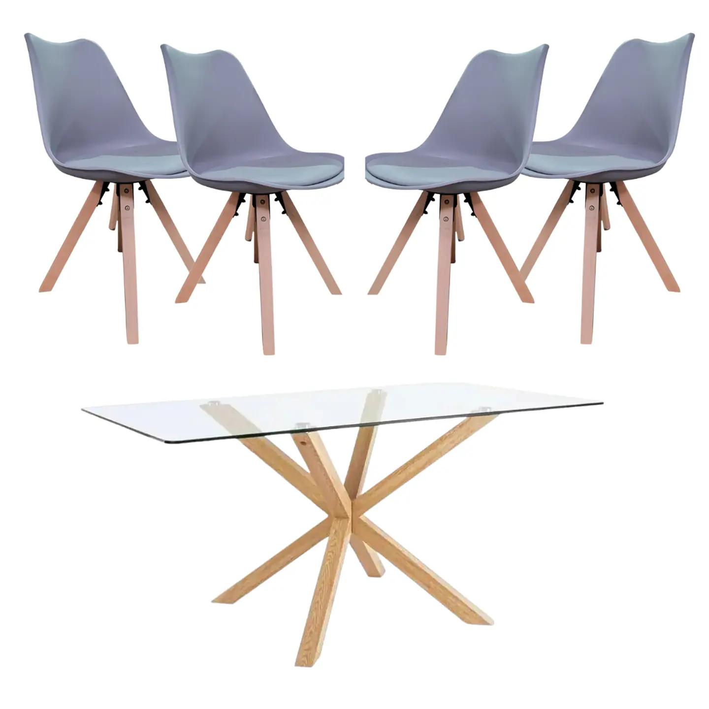 Mesa vidrio Rectangular Madrid Warwick + Sillas Tulip Nordic con cojin  2