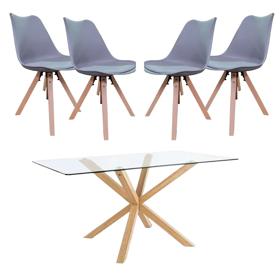 Mesa vidrio Rectangular Madrid Warwick + Sillas Tulip Nordic con cojin  2