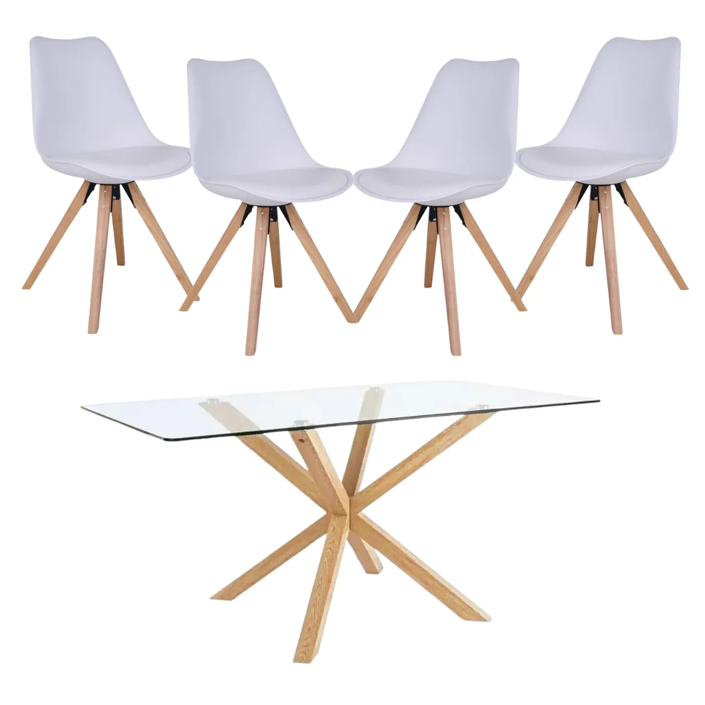 Mesa vidrio Rectangular Madrid Warwick + Sillas Tulip Nordic con cojin  3