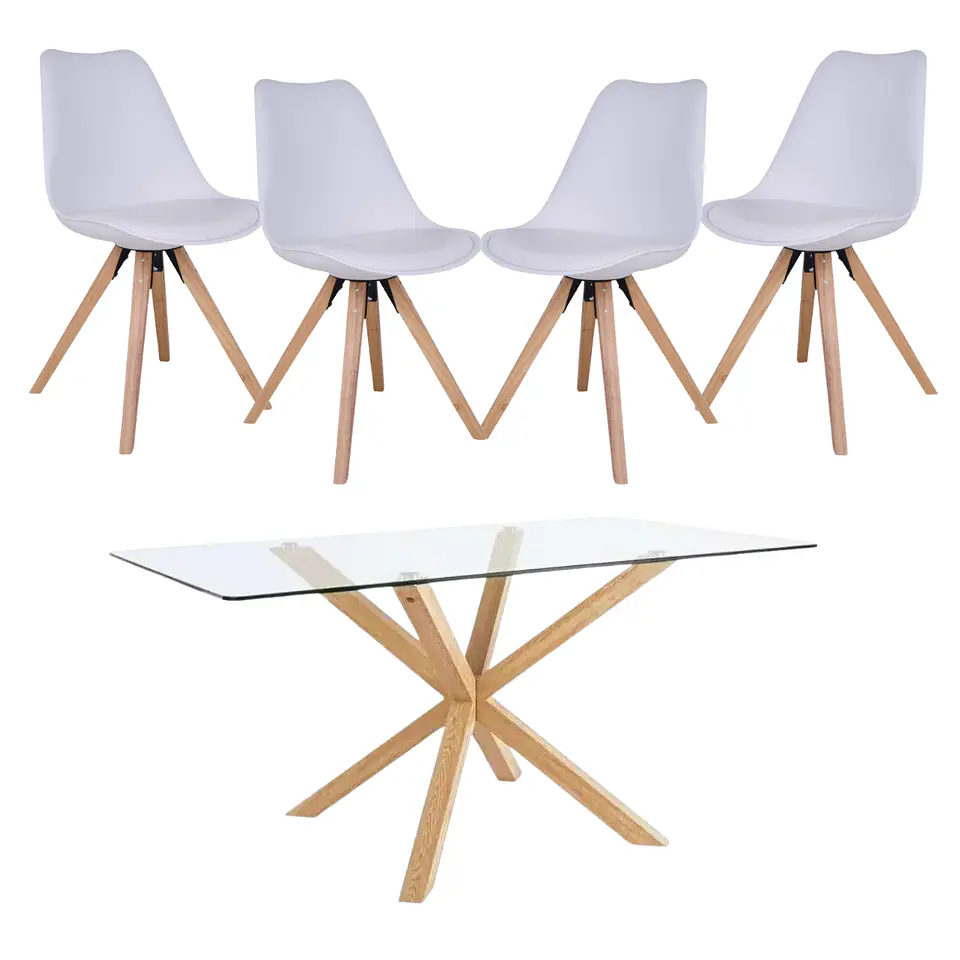 Mesa vidrio Rectangular Madrid Warwick + Sillas Tulip Nordic con cojin  3