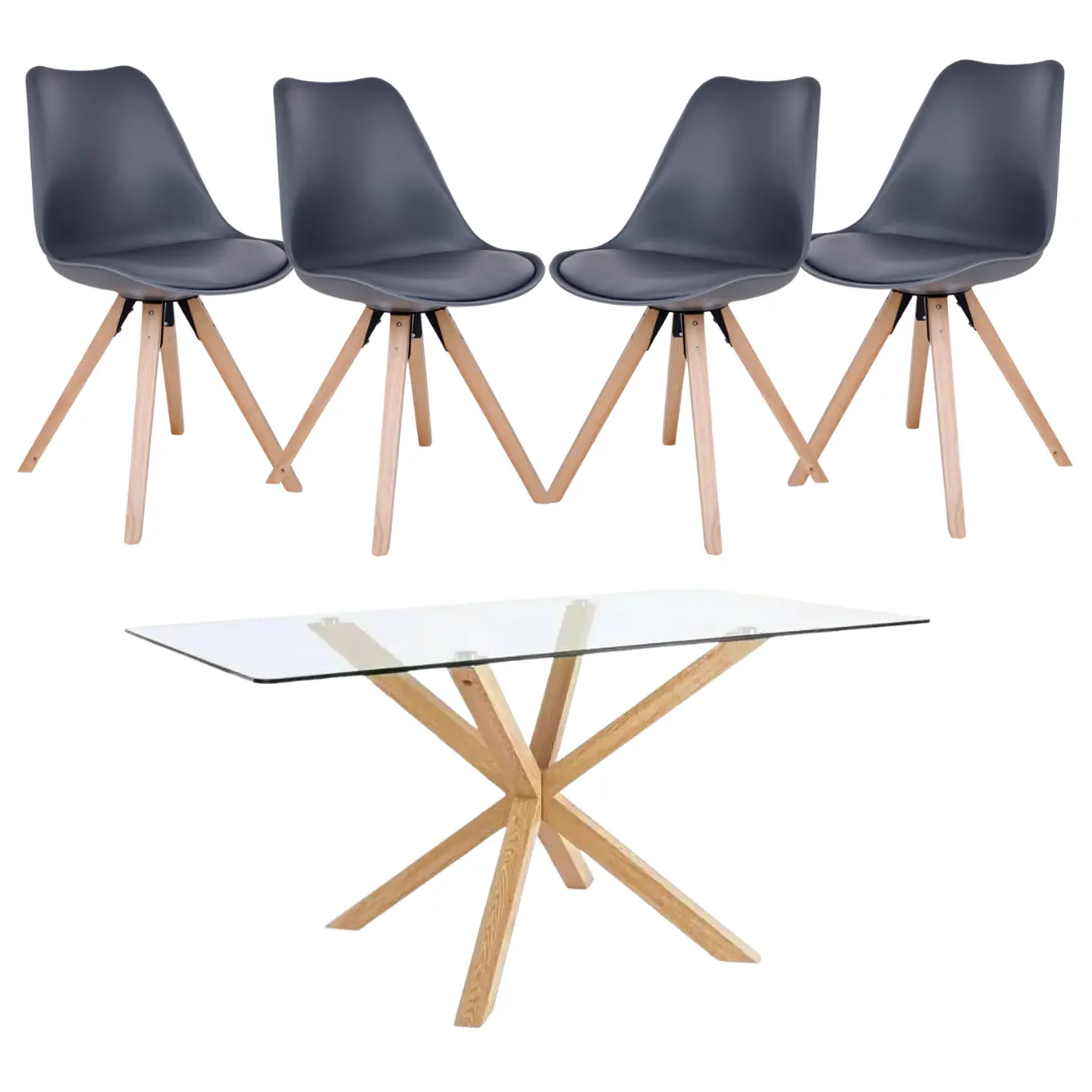 Mesa vidrio Rectangular Madrid Warwick + Sillas Tulip Nordic con cojin  4