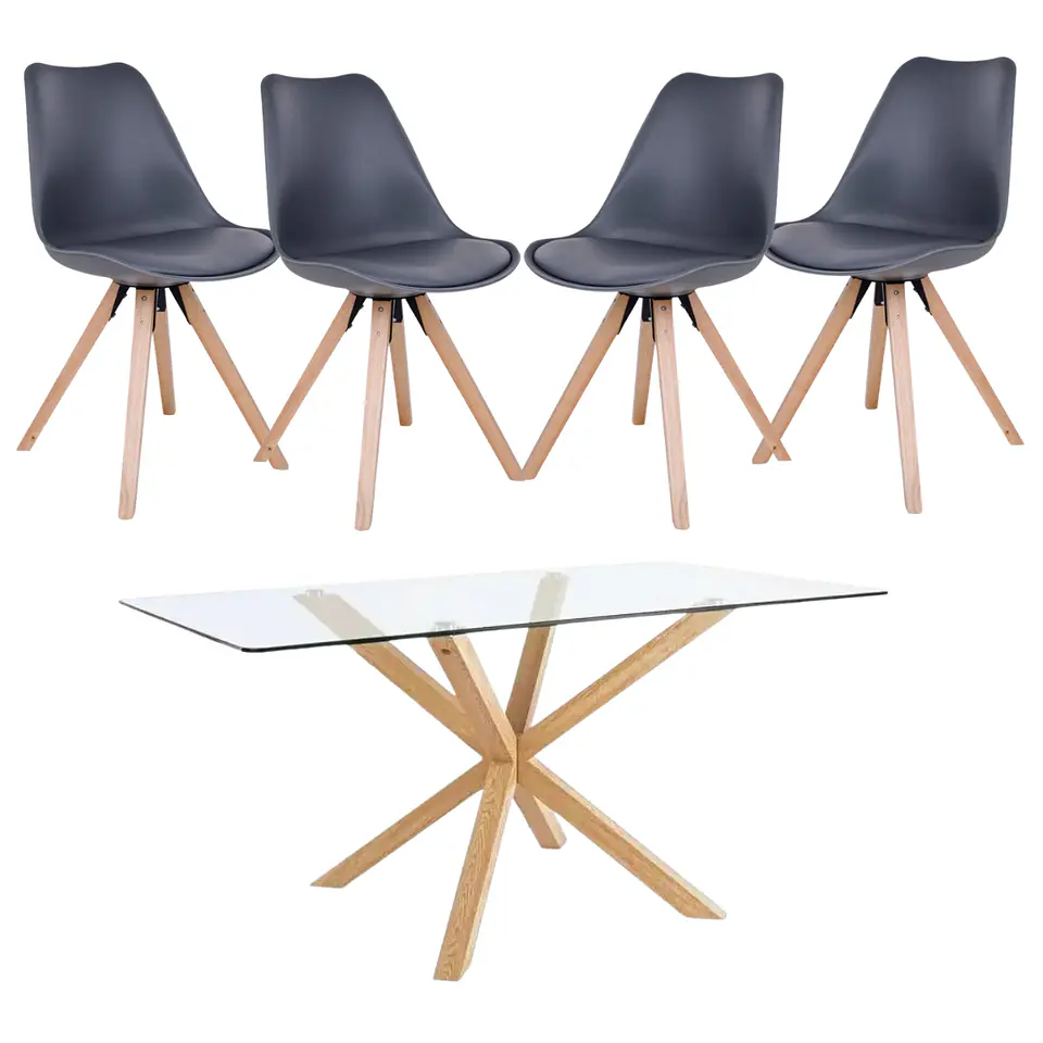Mesa vidrio Rectangular Madrid Warwick + Sillas Tulip Nordic con cojin  4