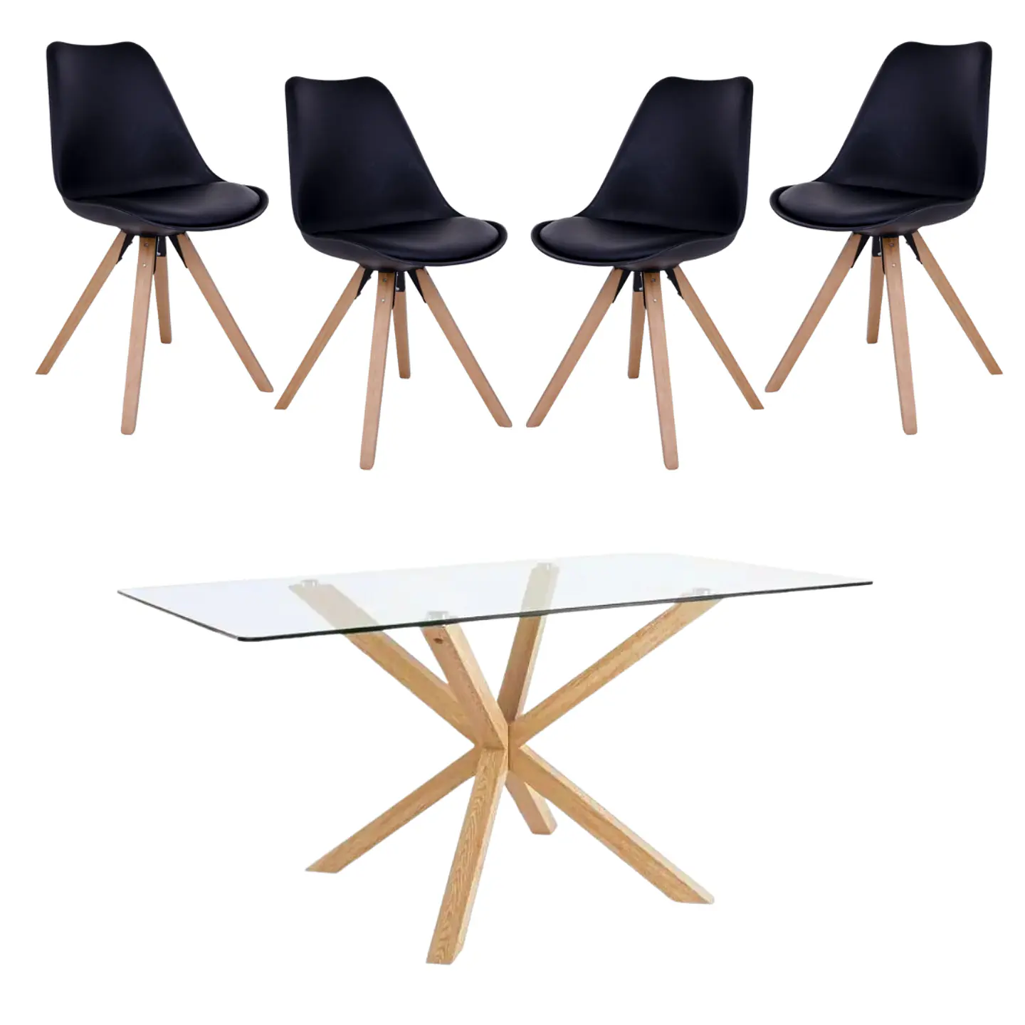 Mesa vidrio Rectangular Madrid Warwick + Sillas Tulip Nordic con cojin  5