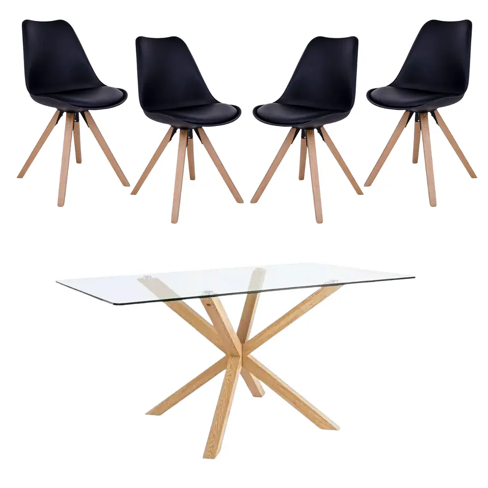 Mesa vidrio Rectangular Madrid Warwick + Sillas Tulip Nordic con cojin  5