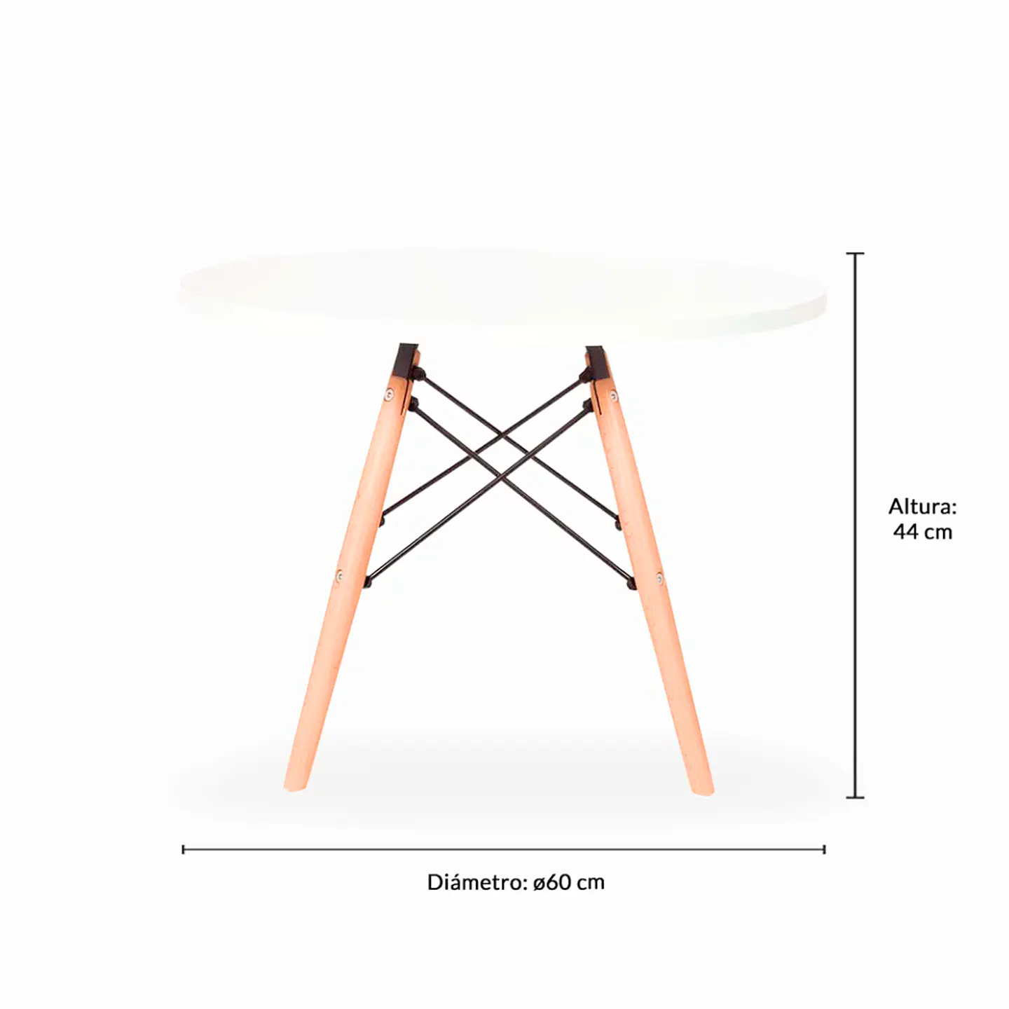 Mesa centro Kids 60cm MDF y Madera Blanca 4