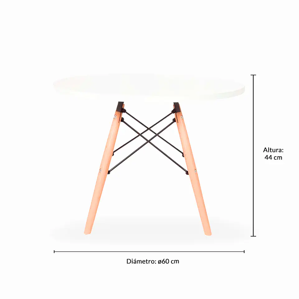 Mesa centro Kids 60cm MDF y Madera Blanca 4