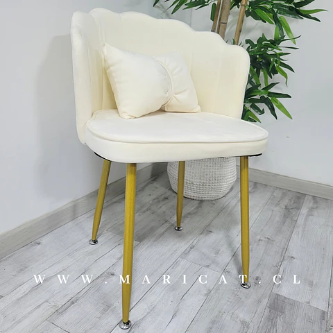 Silla princess Velvet Gold Beige con cojin para tocador