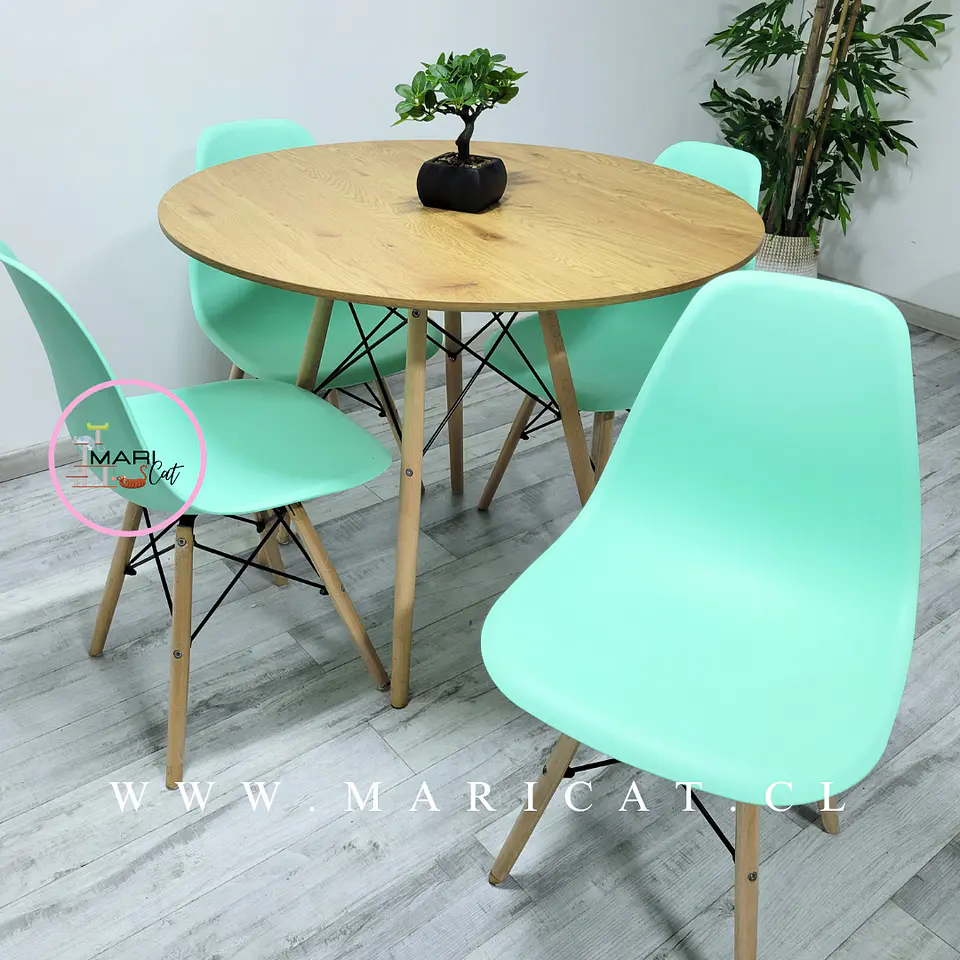 Mesa Redonda Melamina +4 Sillas Eames – Comedor 120cm 4