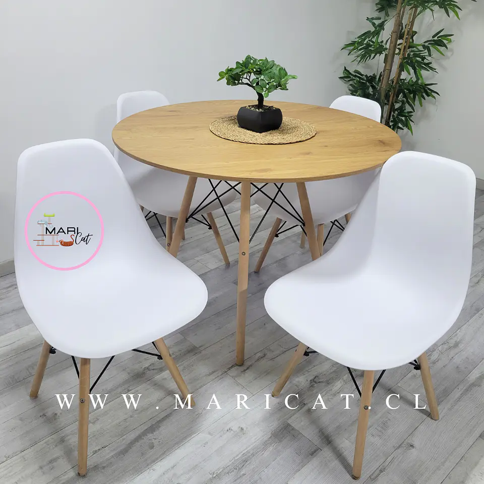Mesa Redonda Melamina +4 Sillas Eames – Comedor 120cm 2