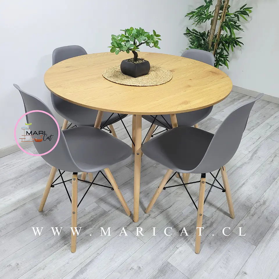 Mesa Redonda Melamina +4 Sillas Eames – Comedor 120cm 3