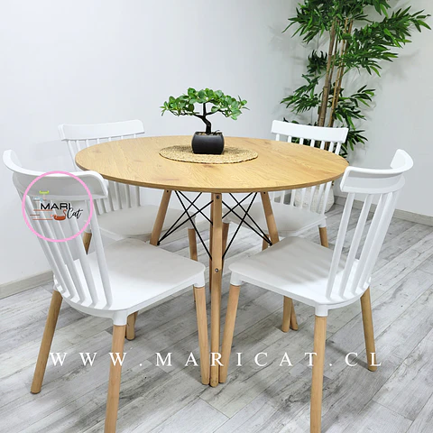 Comedor Redondo Madera 4 Sillas Windsor – Mesa 120cm