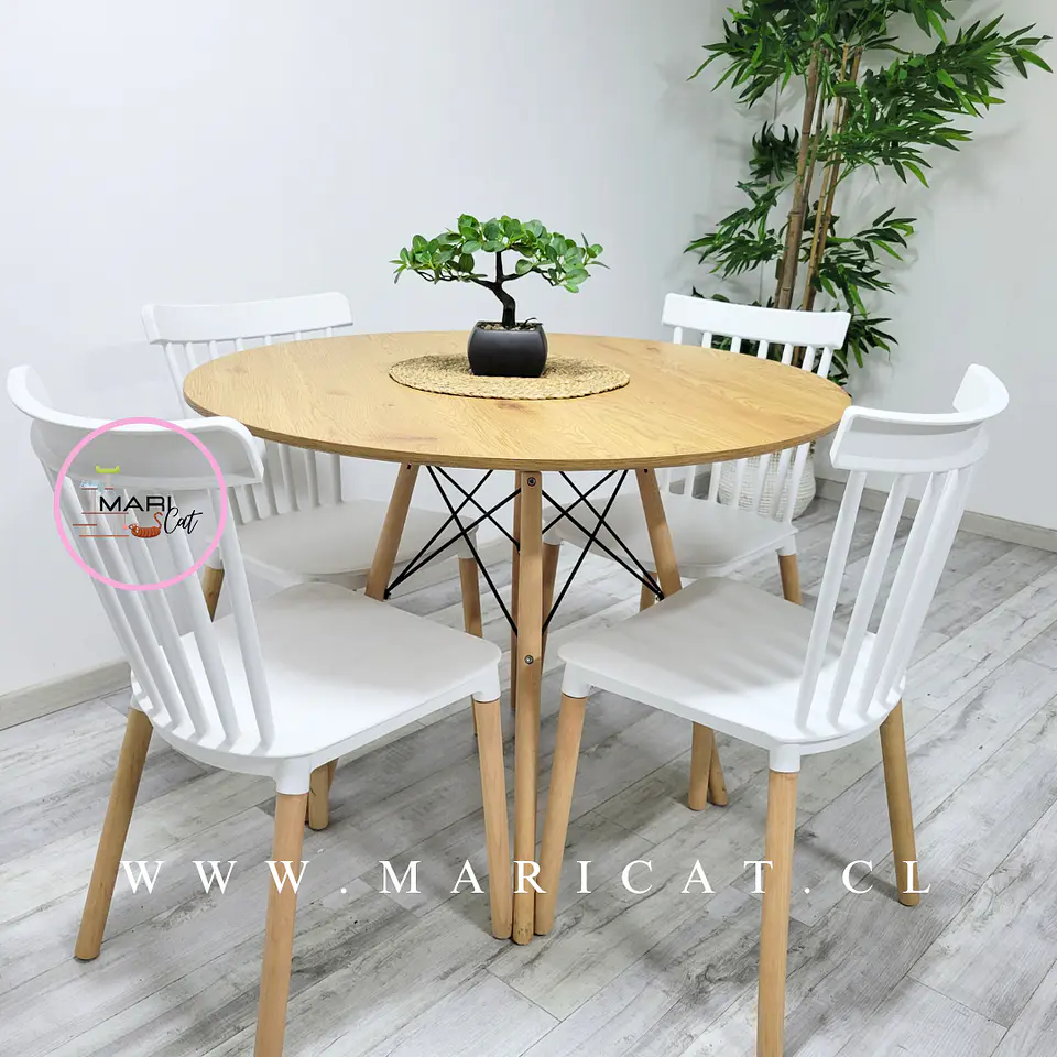 Comedor Redondo Madera 4 Sillas Windsor – Mesa 120cm 1