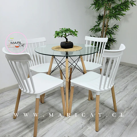 Comedor Redondo Vidrio 4 Sillas Windsor – Mesa 80cm