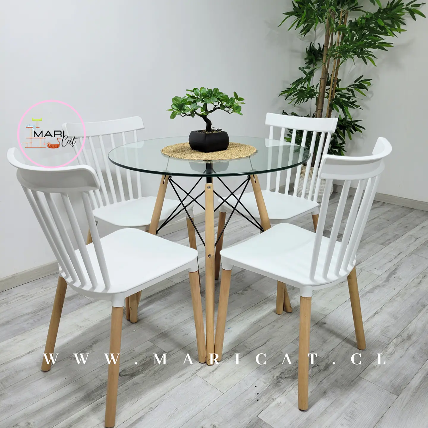 Comedor Redondo Vidrio 4 Sillas Windsor – Mesa 80cm 1